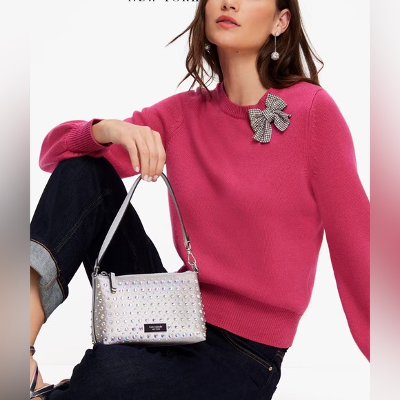 kate spade Sweaters - Kate Spade Embellished Bow Sweater Sz. Lg EUC